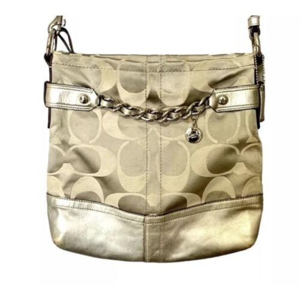 COACH Silver/Gray Signature Fabric & Leather Crossbody Bag F18862